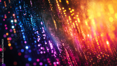 Wallpaper Mural Shiny light dots in neon purple and gold tones create a dynamic and technological texture.. Torontodigital.ca