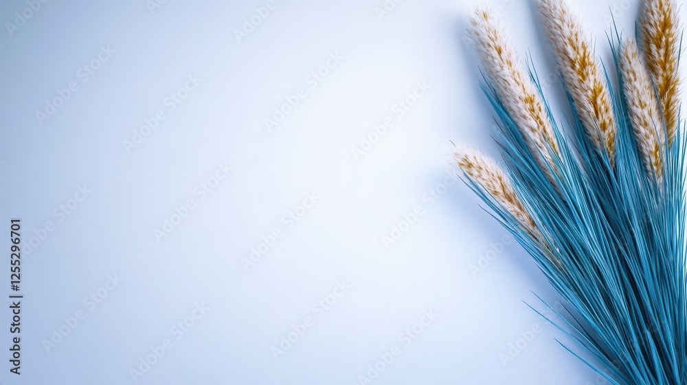 Stylized Decorative Grasses in Light Blue and Gold on Pale Blue Background