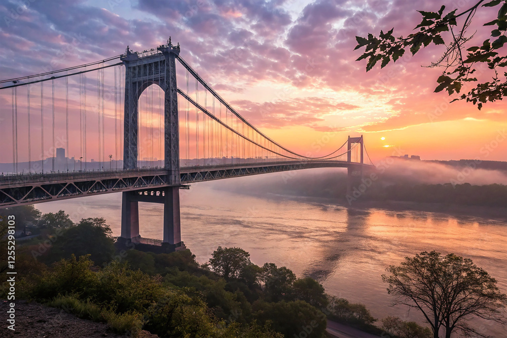Fototapeta premium Suspension bridge at sunrise