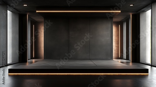 Dark room stage, ambient lighting, product display