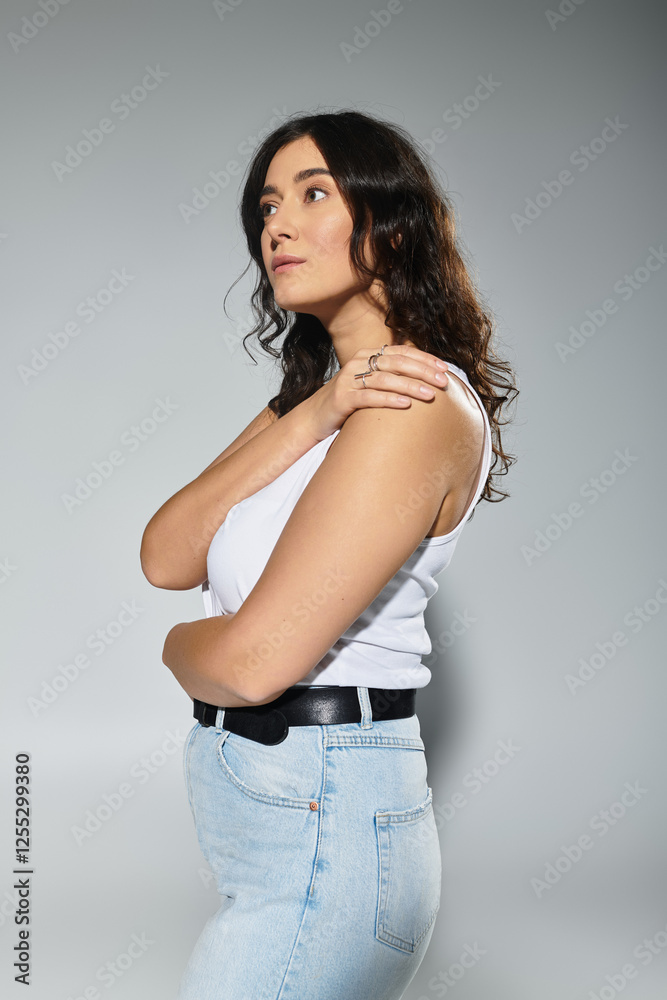 Capturing confidence in a stunning studio portrait of a plus size model Capturing confidence in a stunning studio portrait of a plus size model