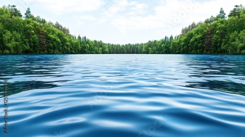 Tranquil Lake Scene With Lush Green Forest Line
