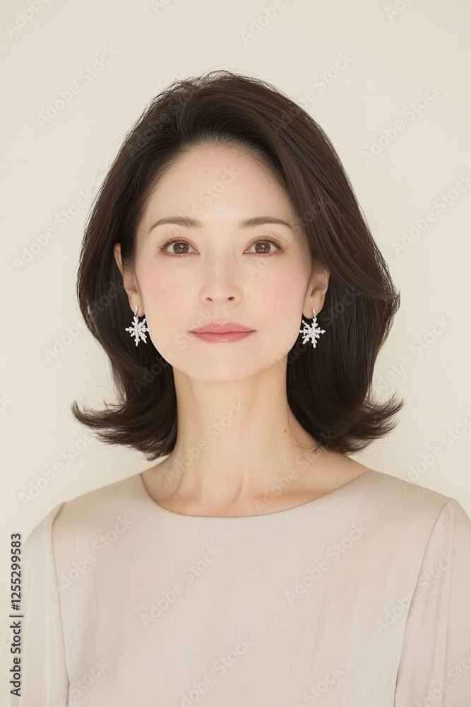 Fototapeta premium Elegant Portrait of a Woman with Delicate Jewelry and Soft Pink Dress