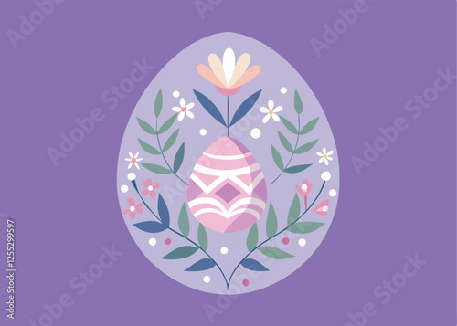 Elegant Floral Easter Egg Greeting Card Design flat bunny chick spring vector   