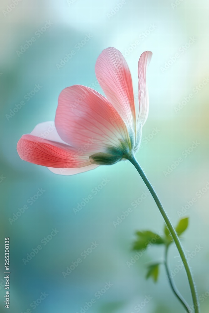 Delicate Pink Flower Petals on Soft Blue Background in Nature Delicate Pink Flower Petals on Soft Blue Background in Nature