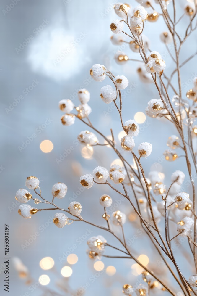 Fototapeta premium Elegant Winter Branches with Snow and Golden Accents