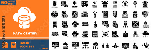 Data Center Solid Editable Icons set. Vector illustration in modern thin solid style of data center icons: web hosting, server, cloud hosting, etc