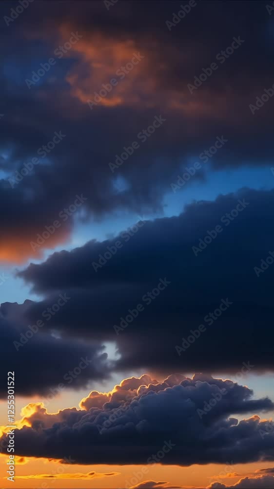 Dramatic sunset sky with dark and glowing clouds moving in evening light Dramatic sunset sky with dark and glowing clouds moving in evening light