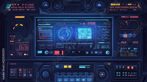 Futuristic Spaceship Control Panel Display with Complex Information