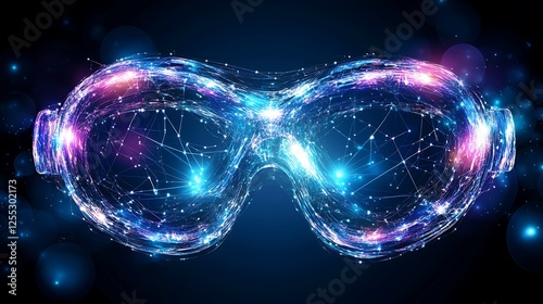 Augmented Reality Glasses Conceptual Visualization with Glowing Network of Connections in Cyber World