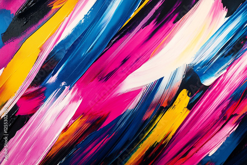 Abstract acrylic brushstroke texture with vibrant colors and chaotic lines photo