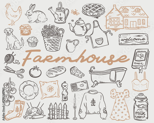 Beautiful hand drawn whimsical style farmhousevector set illustration
