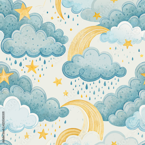 Seamless cloud background in soft blue and yellow, dreamy and uplifting, celebrating individuals with Down syndrome  