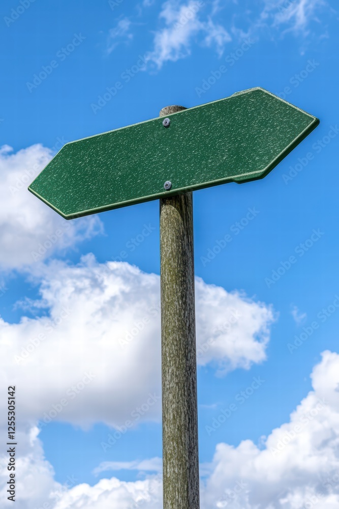 Blank Green Signpost with Blue Sky and Clouds in Background Blank Green Signpost with Blue Sky and Clouds in Background