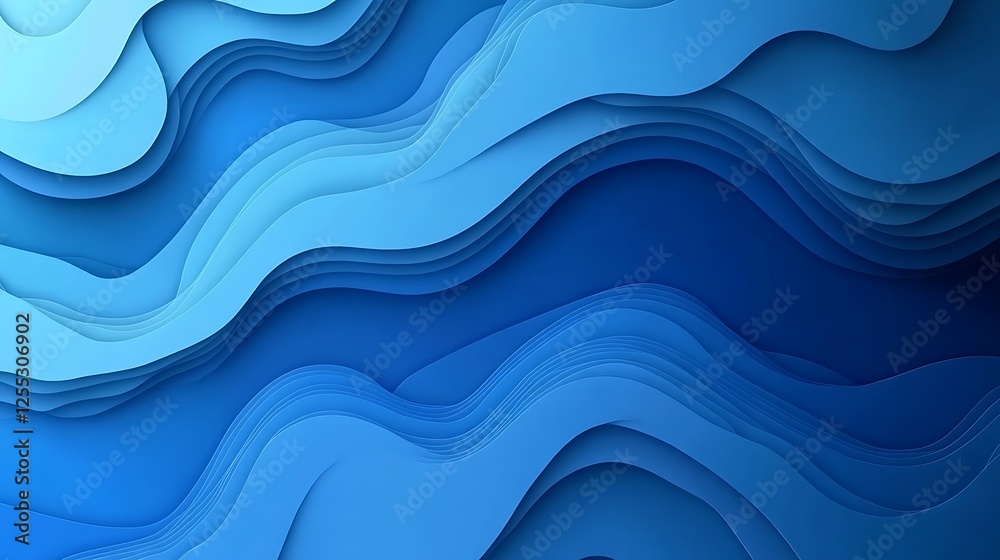 Fototapeta premium Abstract blue waves, paper art, background