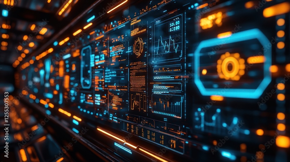 Futuristic HUD tunnel data stream display Futuristic HUD tunnel data stream display