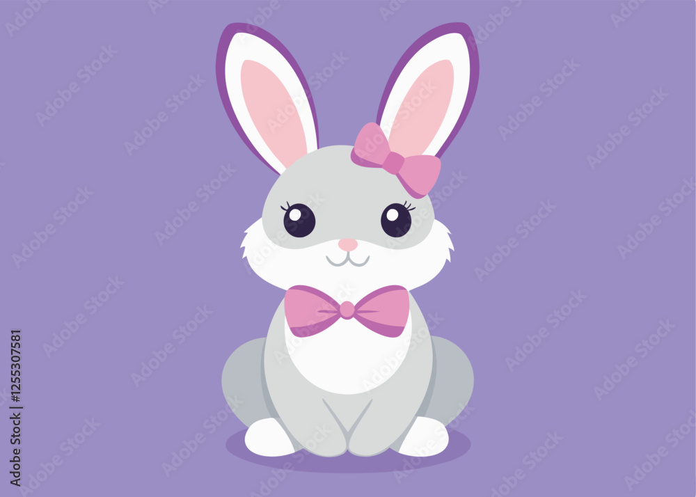 Adorable Easter Bunny with Big Pink Bow on Lavender cute flat card icon image Adorable Easter Bunny with Big Pink Bow on Lavender cute flat card icon image