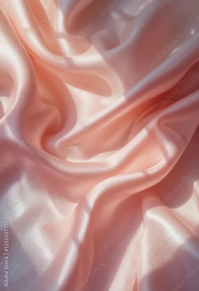 Elegant Peach Silk Fabric with Soft Draping and Subtle Light Reflections Elegant Peach Silk Fabric with Soft Draping and Subtle Light Reflections