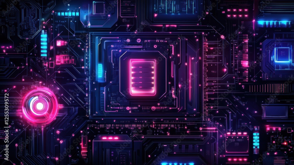 Fototapeta premium Quantum Processor Glowing with Intricate Holographi