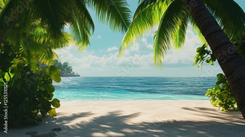 Idyllic Tropical Beach Scene with Palm Trees and Turquoise Water