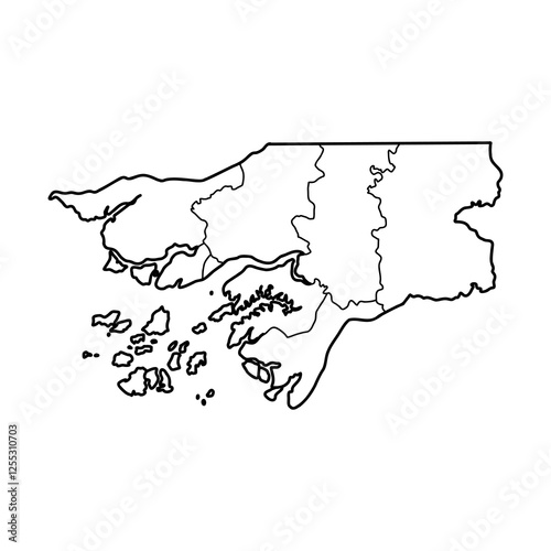 Guinea-Bissau country thin black outline silhouette. Simplified map.