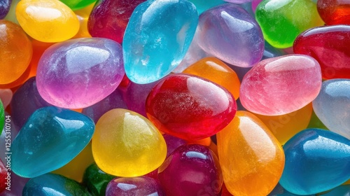 Vibrant close-up of colorful jelly beans in assorted shapes and flavors