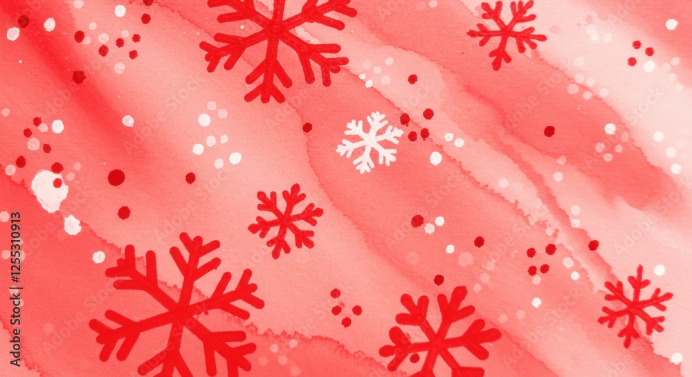 Red and White Snowflakes on a Soft Pink Watercolor Background Red and White Snowflakes on a Soft Pink Watercolor Background