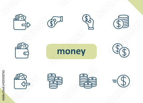 Money icons. Cash, payment, finance, currency, savings, investment, wealth vector icon set