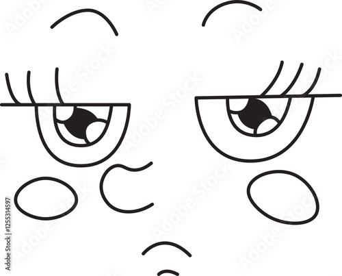 tired dissatisfied irritated face with half-closed eyes with eyelashes