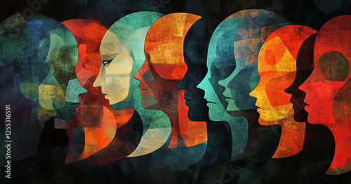 A digital illustration of multiple personality disorder shows fragmented faces with varied emotions. The dark background contrasts with the abstract design, creating a thought-provoking image.
