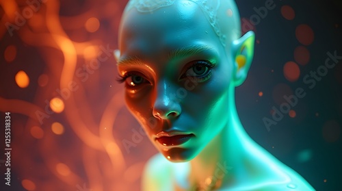 A humanoid alien with translucent skin and shifting colors