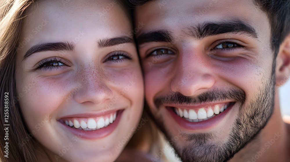 Loving couple share radiant smiles and warm embrace exuding joy and affection in an outdoor scenic setting Their bond and connection is evident in their expressions of happiness and contentment Loving couple share radiant smiles and warm embrace exuding joy and affection in an outdoor scenic setting Their bond and connection is evident in their expressions of happiness and contentment