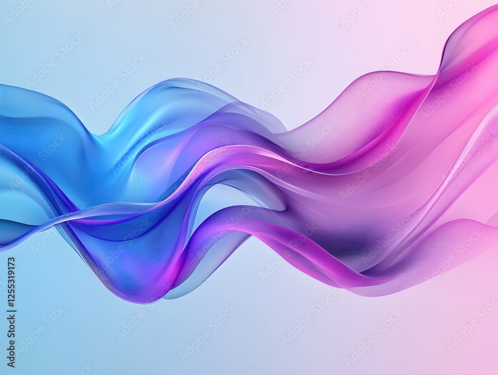 Abstract wave of flowing fabric in blue and pink hues against a light gradient background Abstract wave of flowing fabric in blue and pink hues against a light gradient background