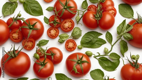 fresh tasty tomatoes with green leaves