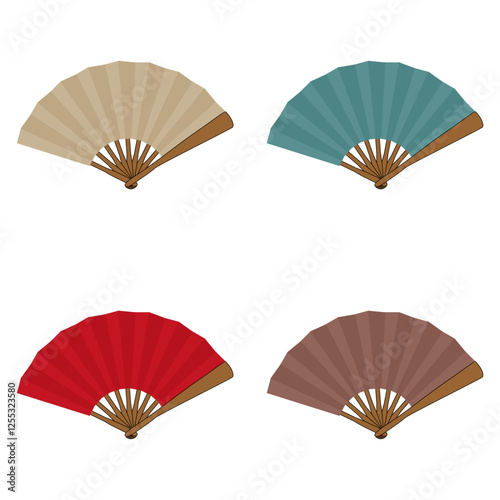 Set with japanese or chinese fans traditional on white background collection vector illustration 