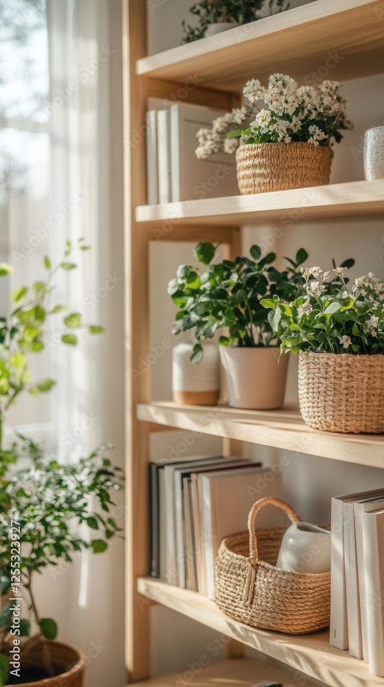 Cozy Minimalist Bookshelf Display with Houseplants and Decorative Objects for Virtual Meeting Background Cozy Minimalist Bookshelf Display with Houseplants and Decorative Objects for Virtual Meeting Background