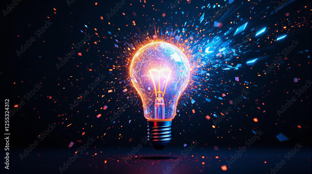Creative light bulb explodes with colorful paint and splashes on a black background. Think differently creative idea concept Creative light bulb explodes with colorful paint and splashes on a black background. Think differently creative idea concept