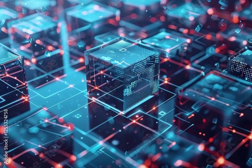 Layers of Horizontal Blocks Represent the Complexities of Blockchain Technology in a Digital Environment