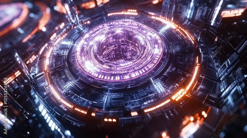 Fototapeta premium Quantum Processor Glowing with Intricate Binary Hol