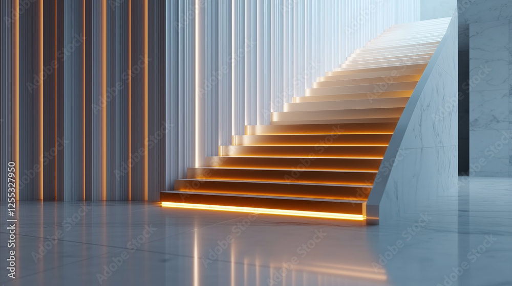 Obraz premium 大理石とライトが演出する階段美 | 照階デザイン