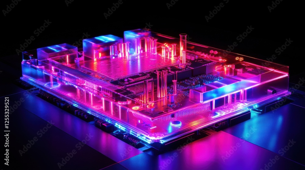 Obraz premium Quantum Processor Illuminated by Vibrant Holographic