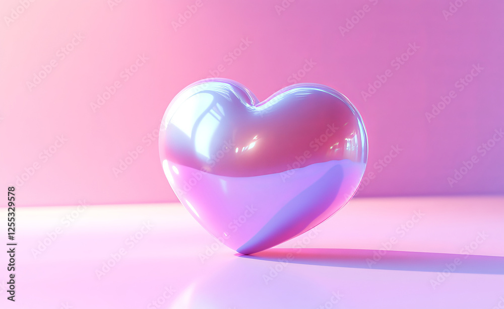 A 3D heart icon sits on a pastel pink and purple gradient background. Soft lighting and simple shadows create a calm, elegant atmosphere, perfect for love-related visuals or romantic themes.