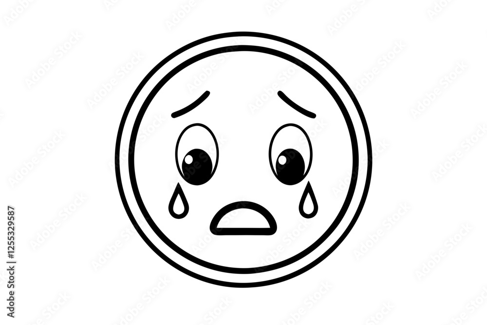 Fototapeta premium Sad Face Reaction Emoji Silhouette Vector Icon,Crying Face Symbol Icon Illustration On White Background.