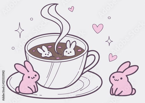 Cozy Hot Chocolate with Adorable Marshmallow Bunnies cup mug warm food cute bunny
