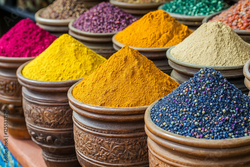 Fototapeta Naklejka Na Ścianę i Meble -  Illustration of a traditional spice market in the Middle East with people generative AI