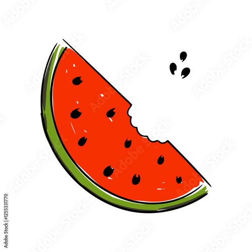 Hand drawn vector of a bitten watermelon slice with vibrant colors summer treat vector illustration