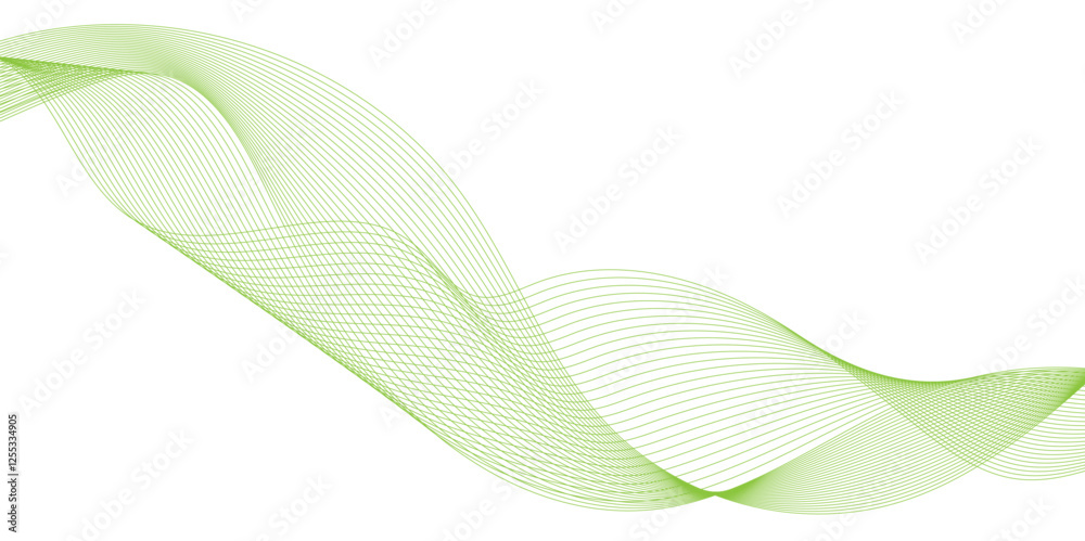 Abstract background with green wavy lines, flowing lines with gradient texture, the green lines are very thin, Abstract 3d background of soft Waves in light green Colors, green wave line.
