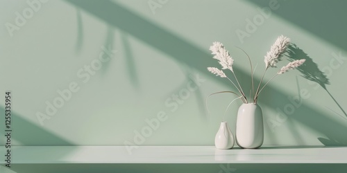 A minimalistic setup with a soft jade green background, Smooth gradients and clean lines, Contemporary minimalist style