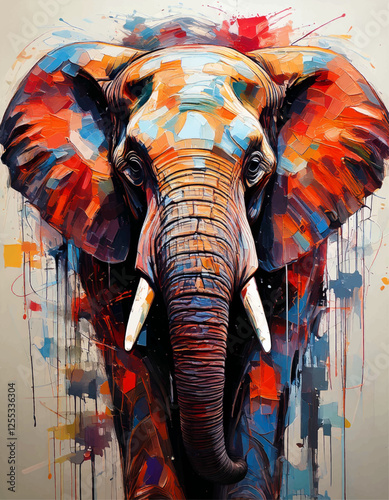 illustration of an elephant in colour background, elephant head oil painting, elephant in the wildlife color painting vector, elephant colors painting, animals wall art paint drawing design	