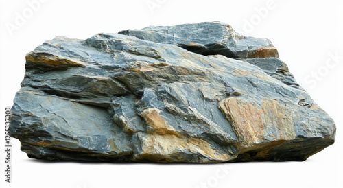 Photorealistic photograph of a large rock isolated on a white background, with a transparent PNG or cutout and a solid, stark gray color background, no shadows, and no text. 